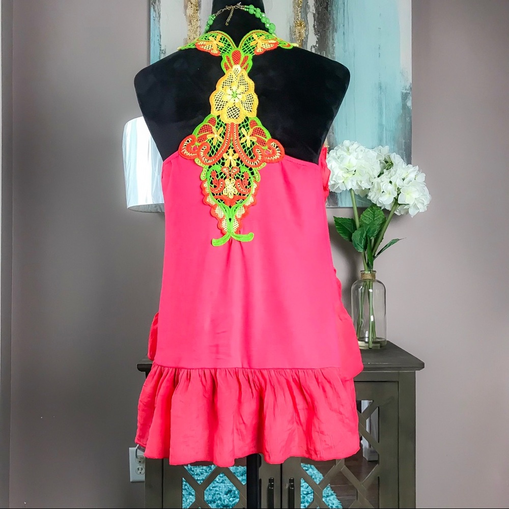 Lulumari Open Front Ruffled Crochet Back Vest